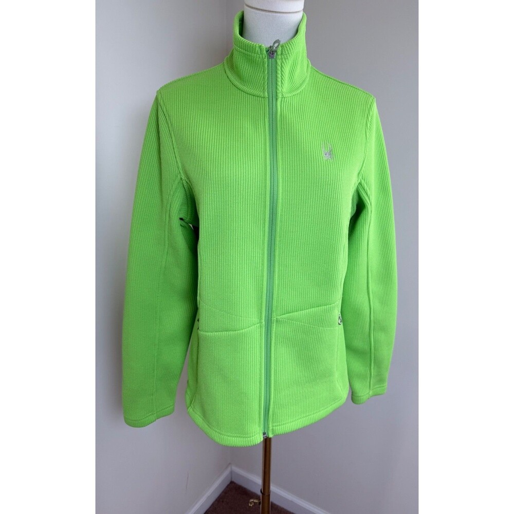 Spyder Women's Core Sweater Active Jacket Neon Lime Green Full Zip Knit Y2K L - Picture 2 of 15